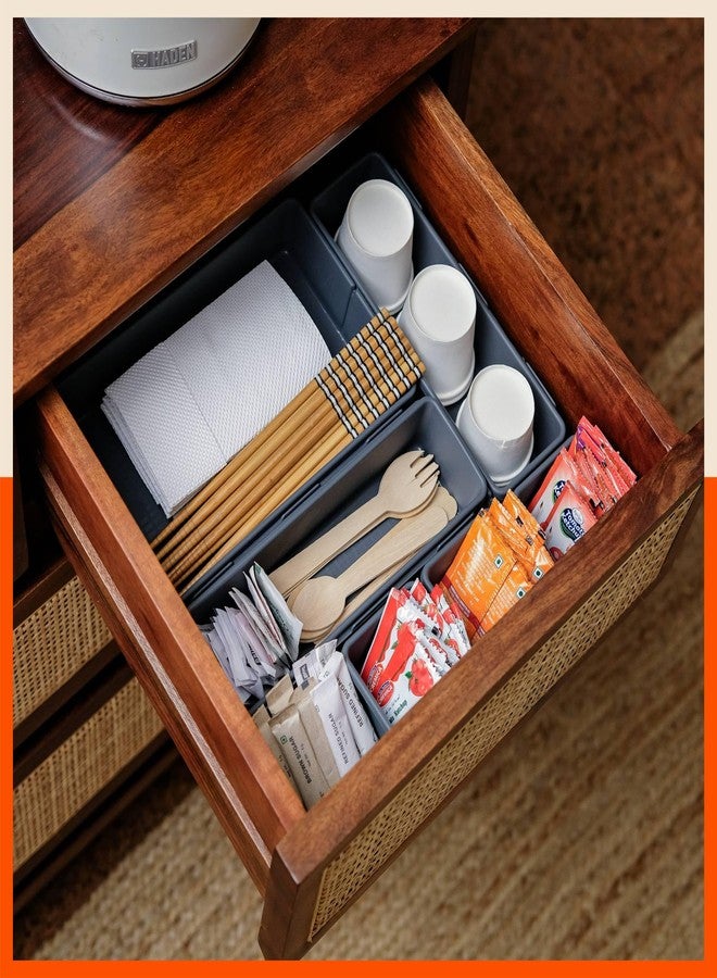 Bathla منظم تخزين باثلا - 8 قطع | منظم مطبخ | صينية تنظيم مكياج | منظم أدراج مكتب متشابك | فواصل أدراج بلاستيكية متعددة الأغراض | حامل أدوات مكتبية وأدوات مائدة | دخاني - Image 1